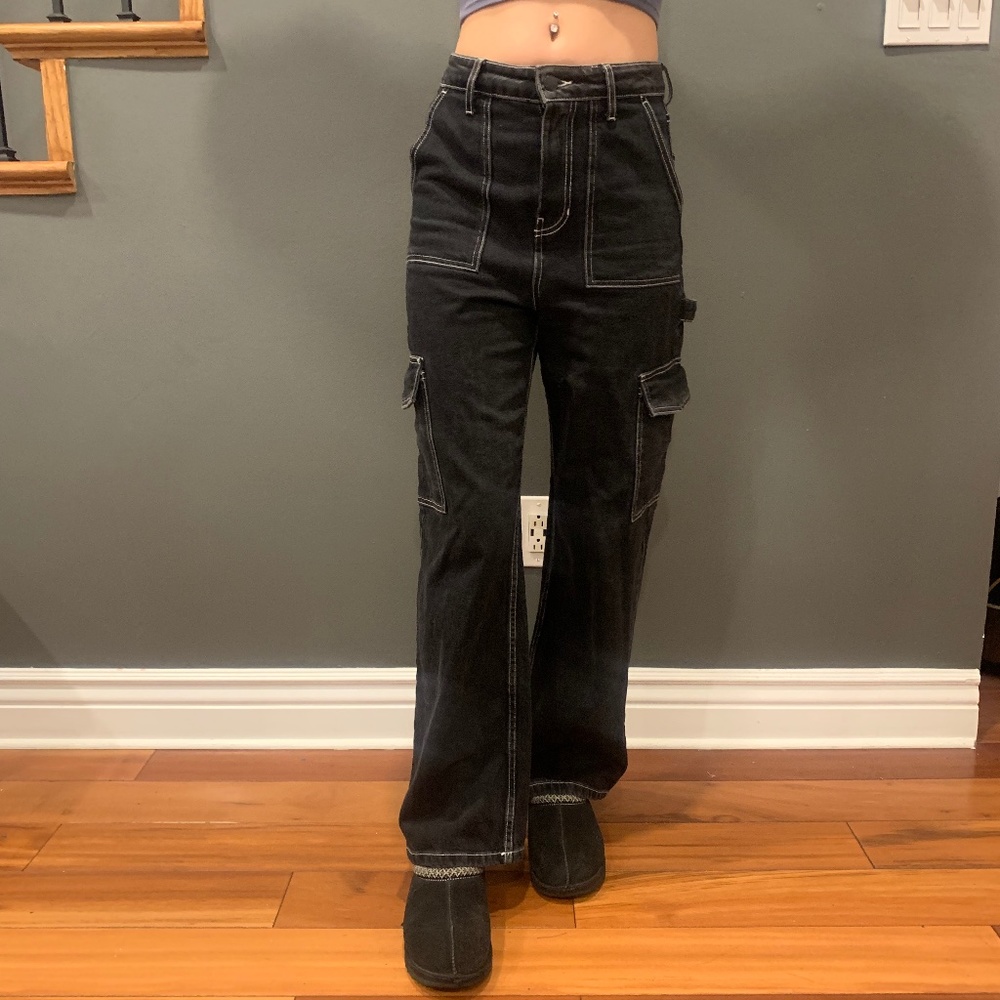 Social Tourist Black Ultra High Rise Cargo Baggy Jeans